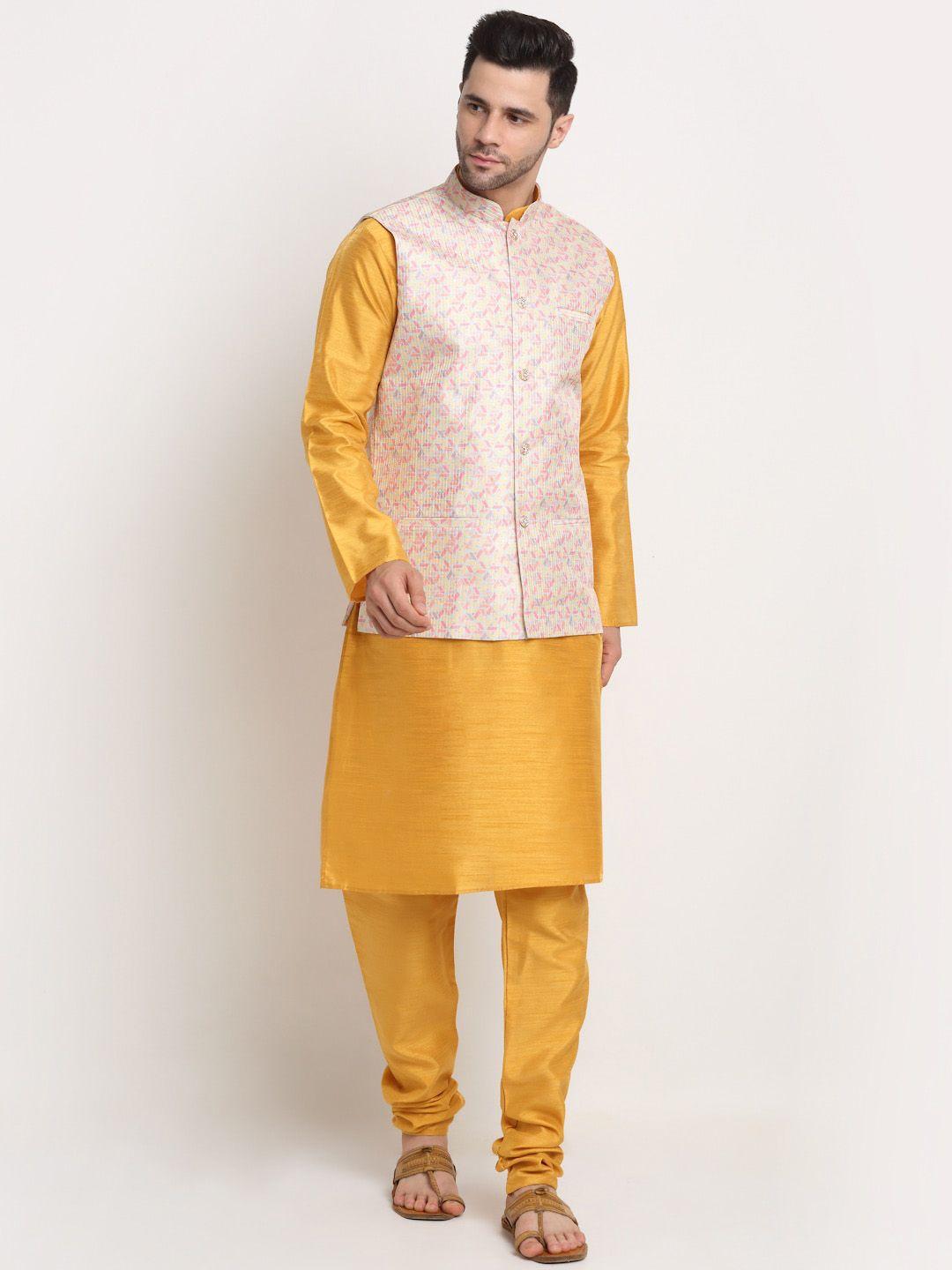 kraft india men kurta with churidar & nehru jacket