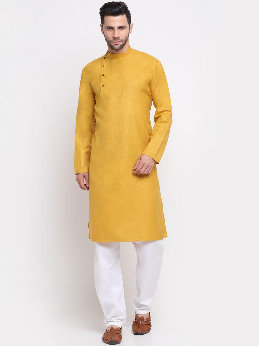 kraft india men mustard yellow solid kurta