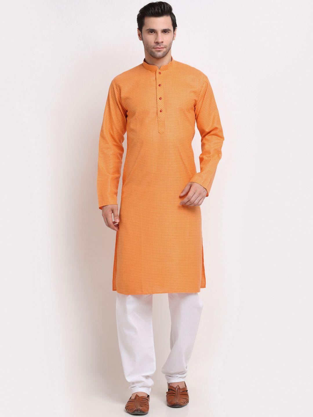 kraft india men orange regular pure cotton kurta with pyjamas