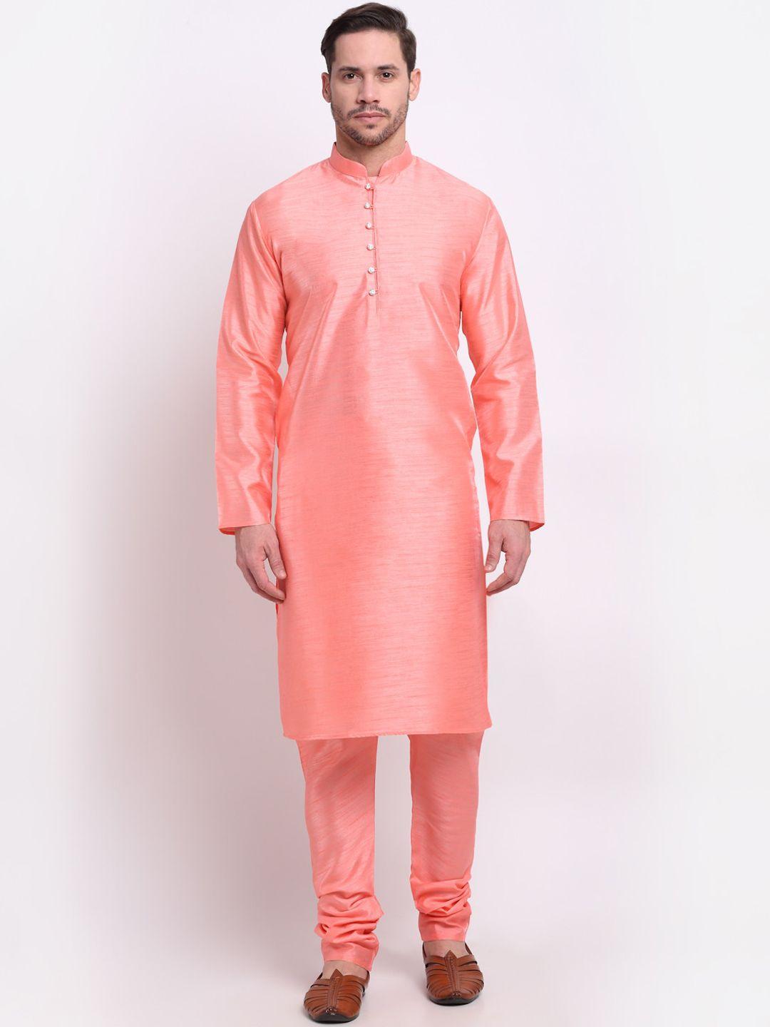 kraft india men pink solid regular kurta with churidar