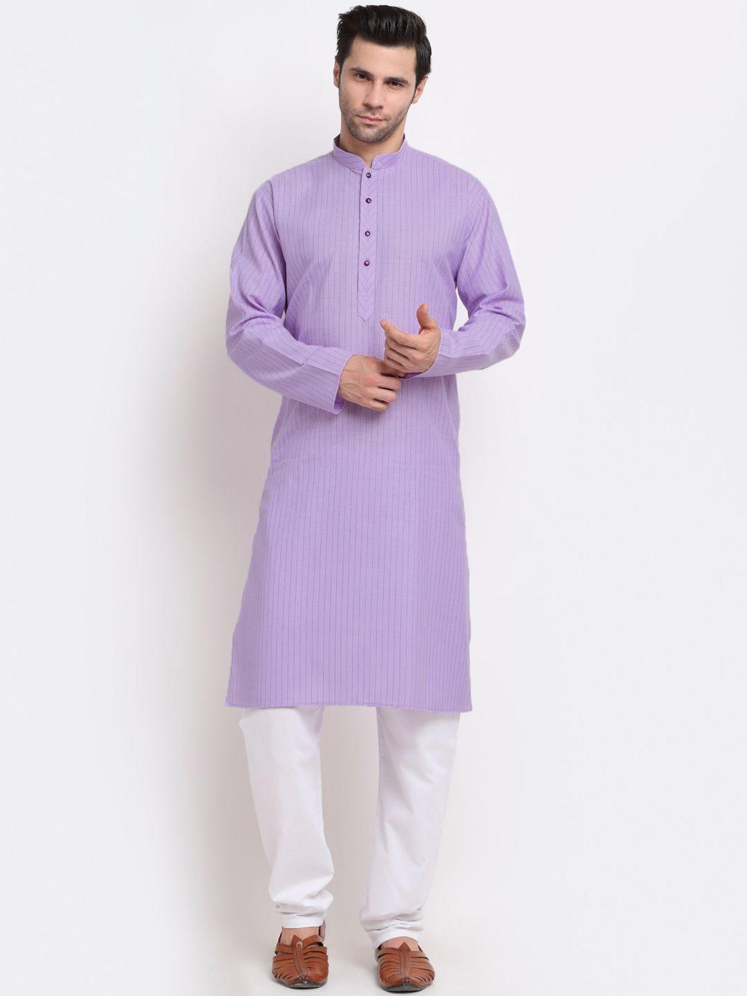 kraft india men purple striped cotton kurta