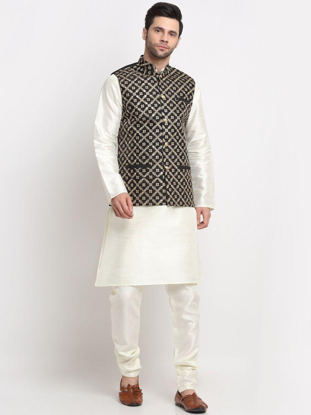 kraft india men regular kurta & churidar with embroidered nehru jacket set