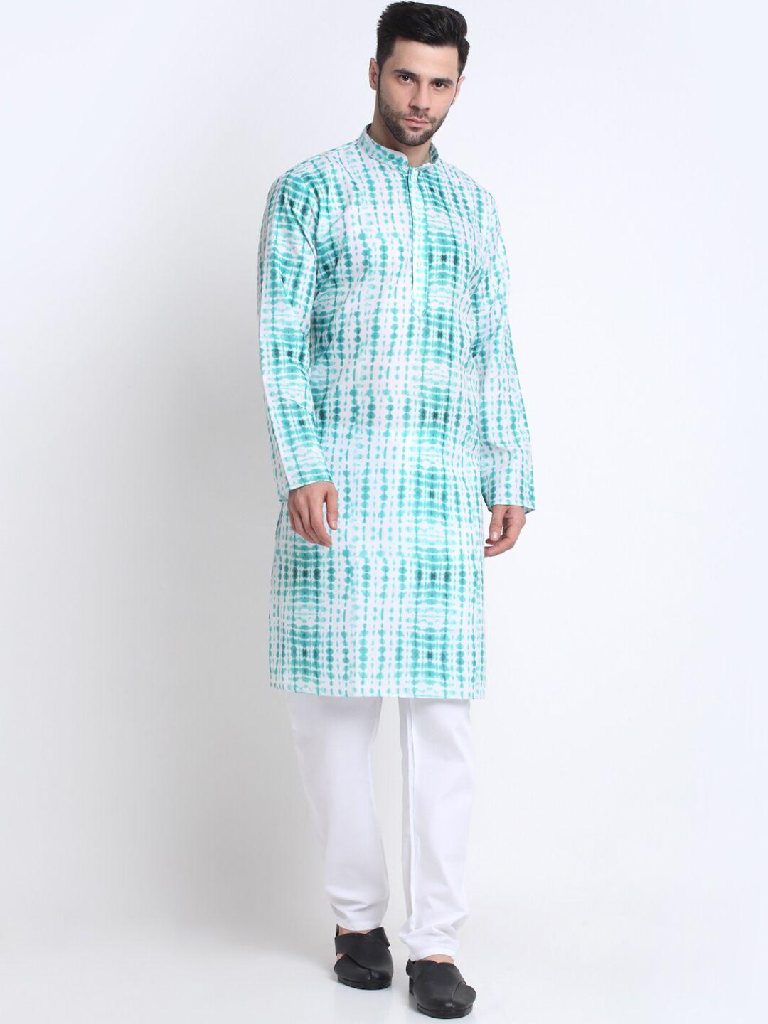 kraft india men tie & dye mandarin collar cotton kurta