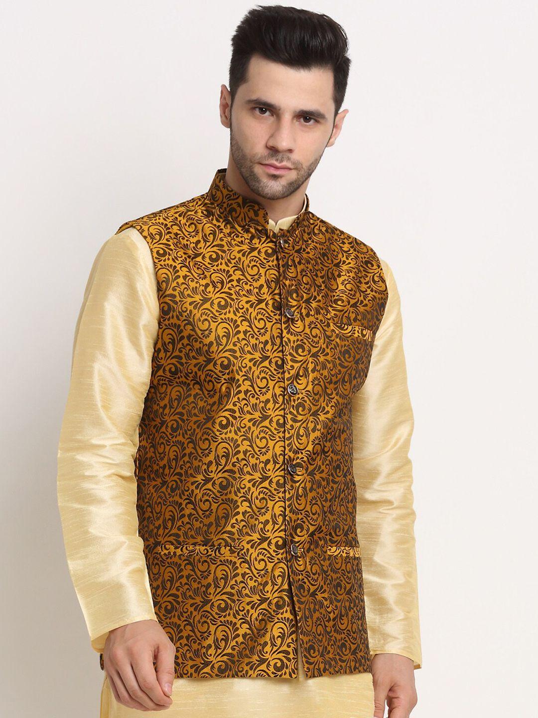 kraft india men yellow jacquard woven design jacket