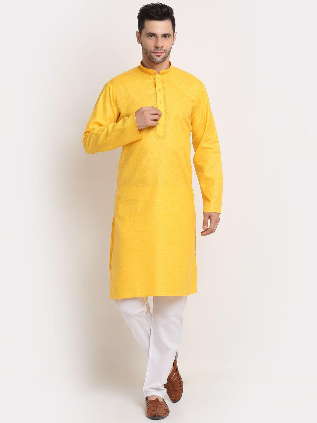 kraft india men yellow pure cotton kurta with pyjamas