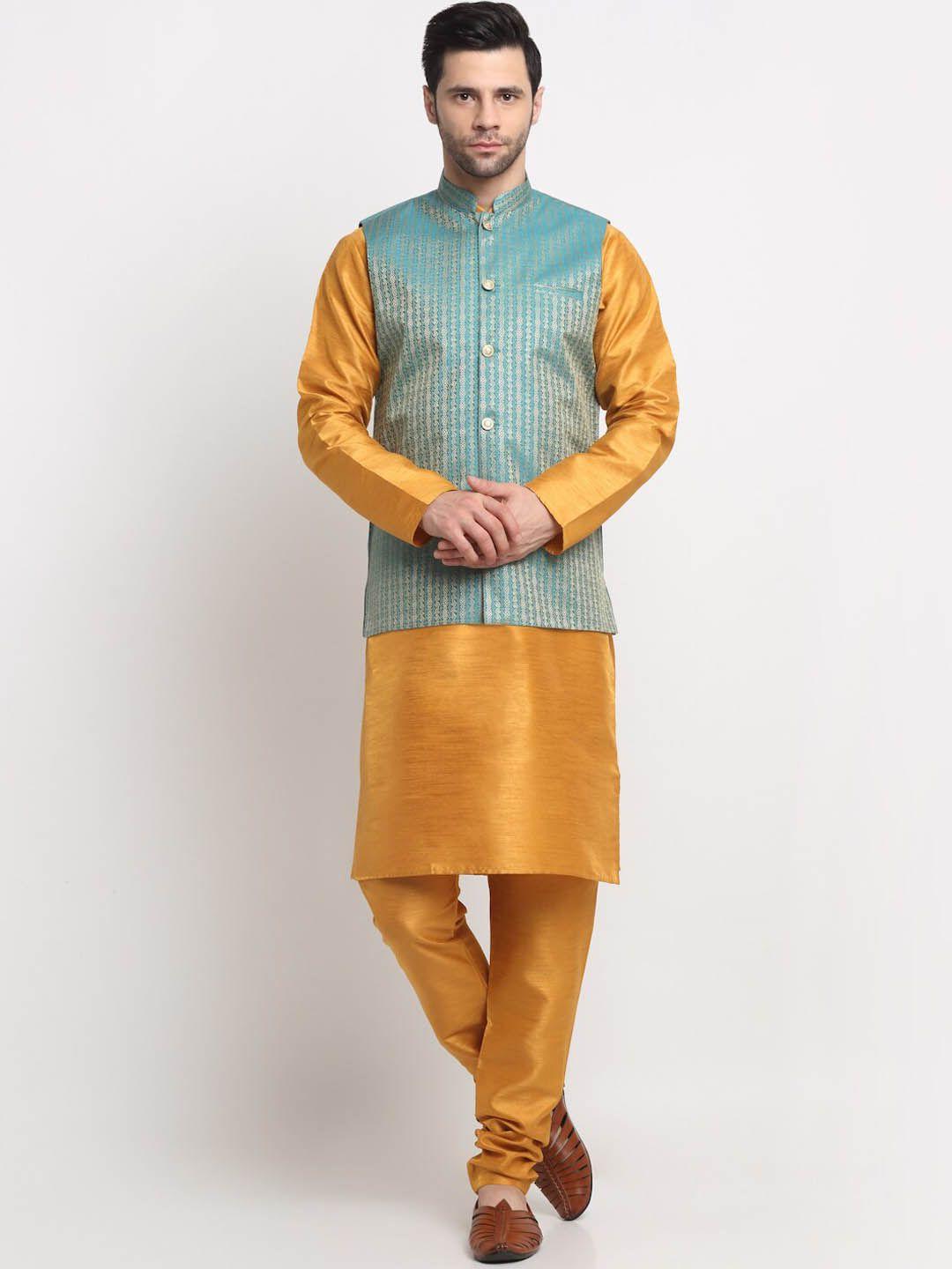 kraft india regular pure silk kurta with churidar & nehru jacket