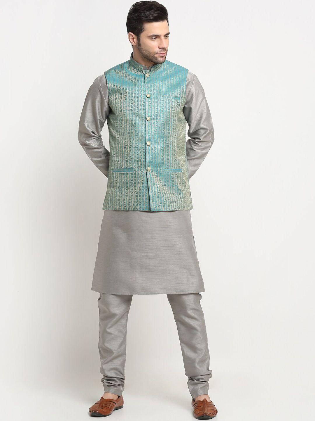 kraft india regular pure silk kurta with churidar & nehru jacket