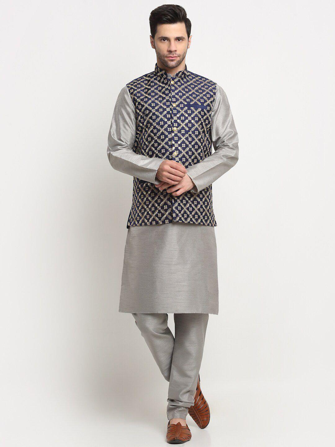 kraft india straight pure silk kurta with churidar & nehru jacket