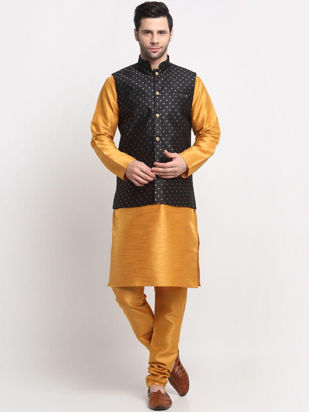 kraft india straight pure silk kurta with churidar & with nehru jacket