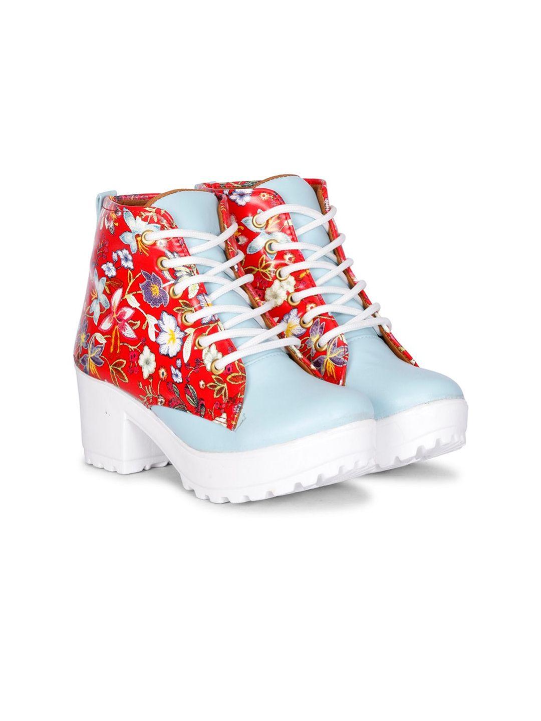 krafter women blue & red printed regular boots