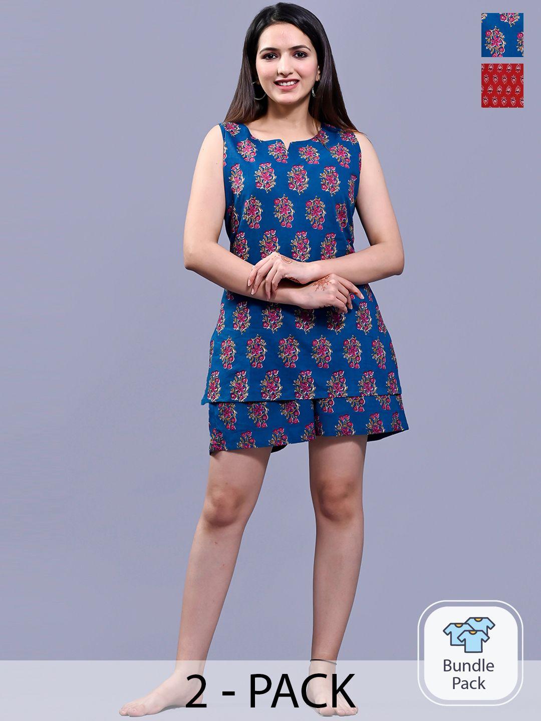 krati creations ethnic motifs printed sleeveless pure cotton top with shorts