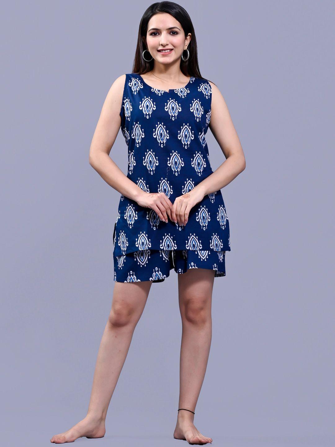 krati creations women floral printed pure cotton top with shorts