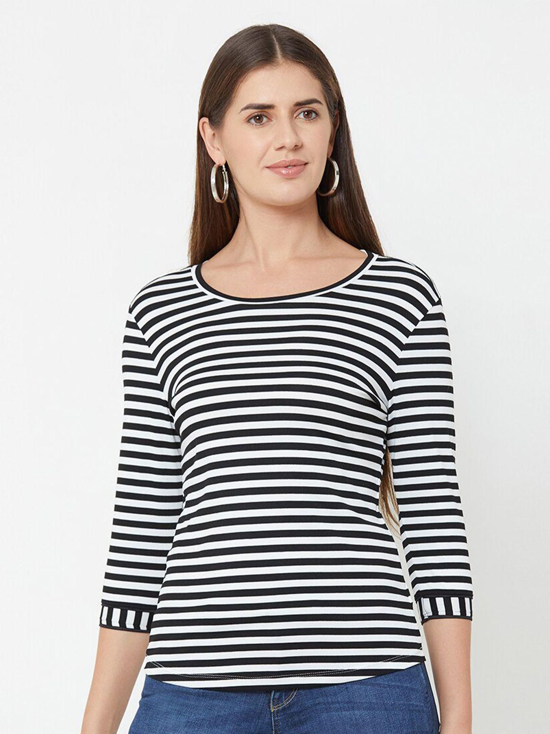 kraus jeans women black & white striped drop-shoulder sleeves t-shirt