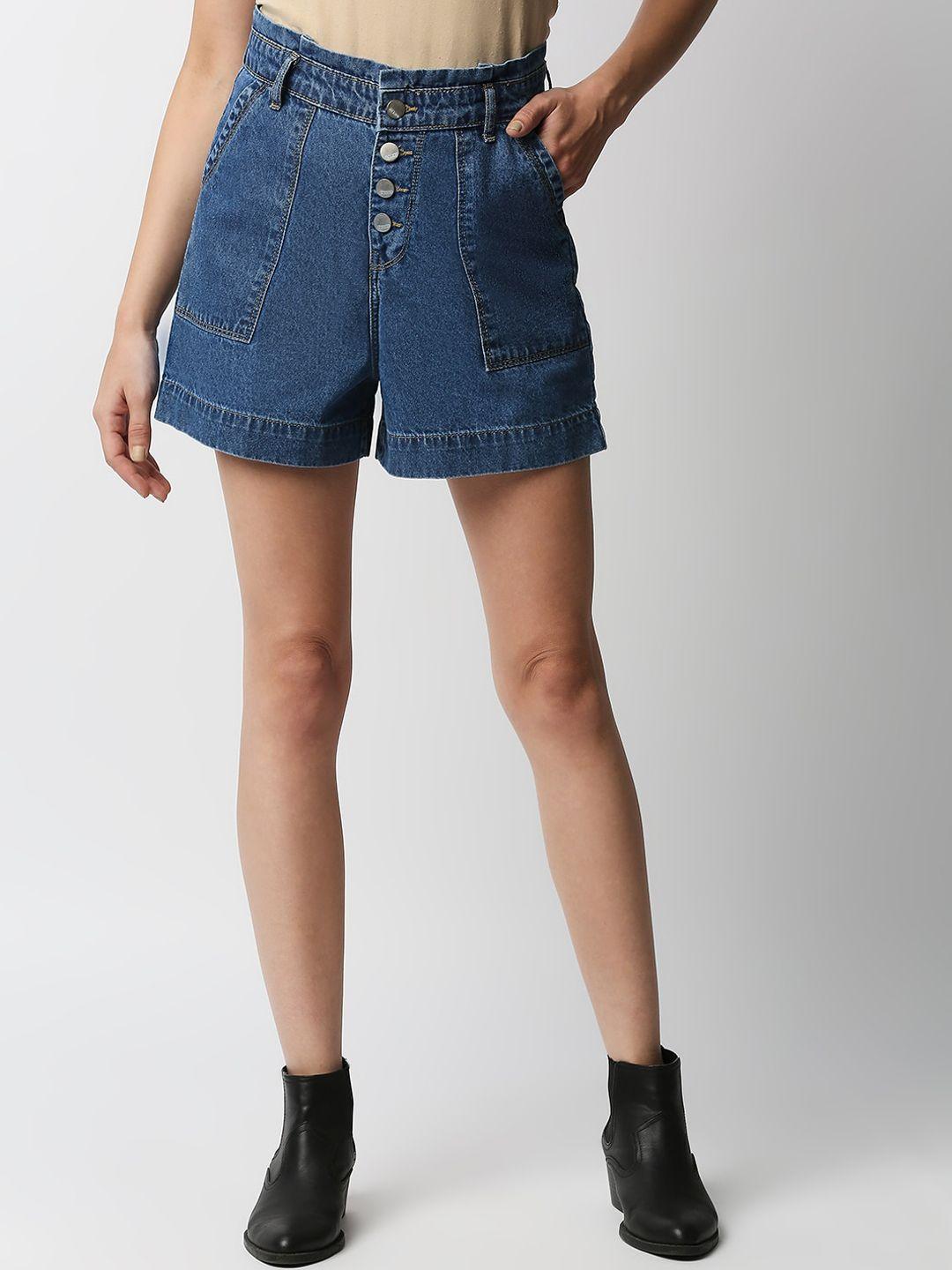 kraus jeans women blue slim fit high-rise denim shorts