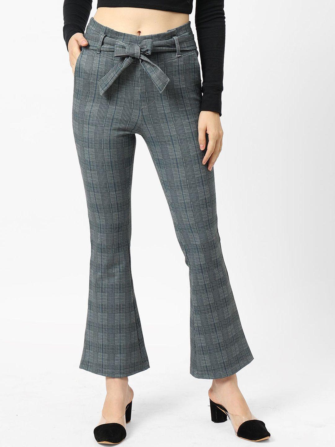 kraus jeans women checked skinny fit high-rise cotton bootcut trousers