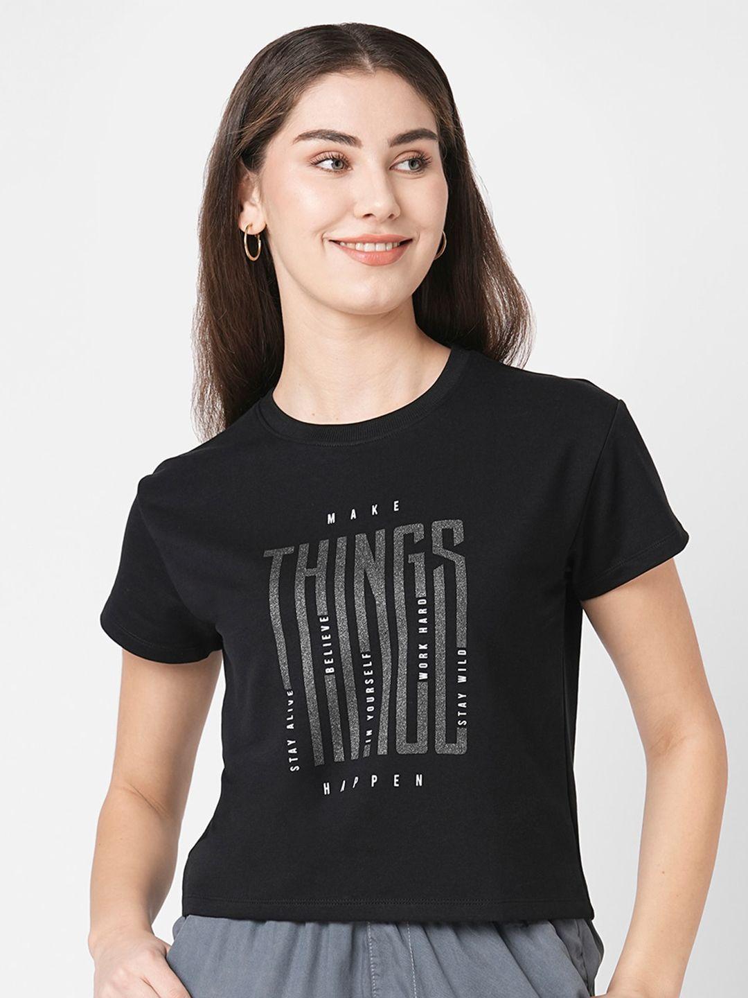 kraus jeans women typography printed slim fit cotton t-shirt