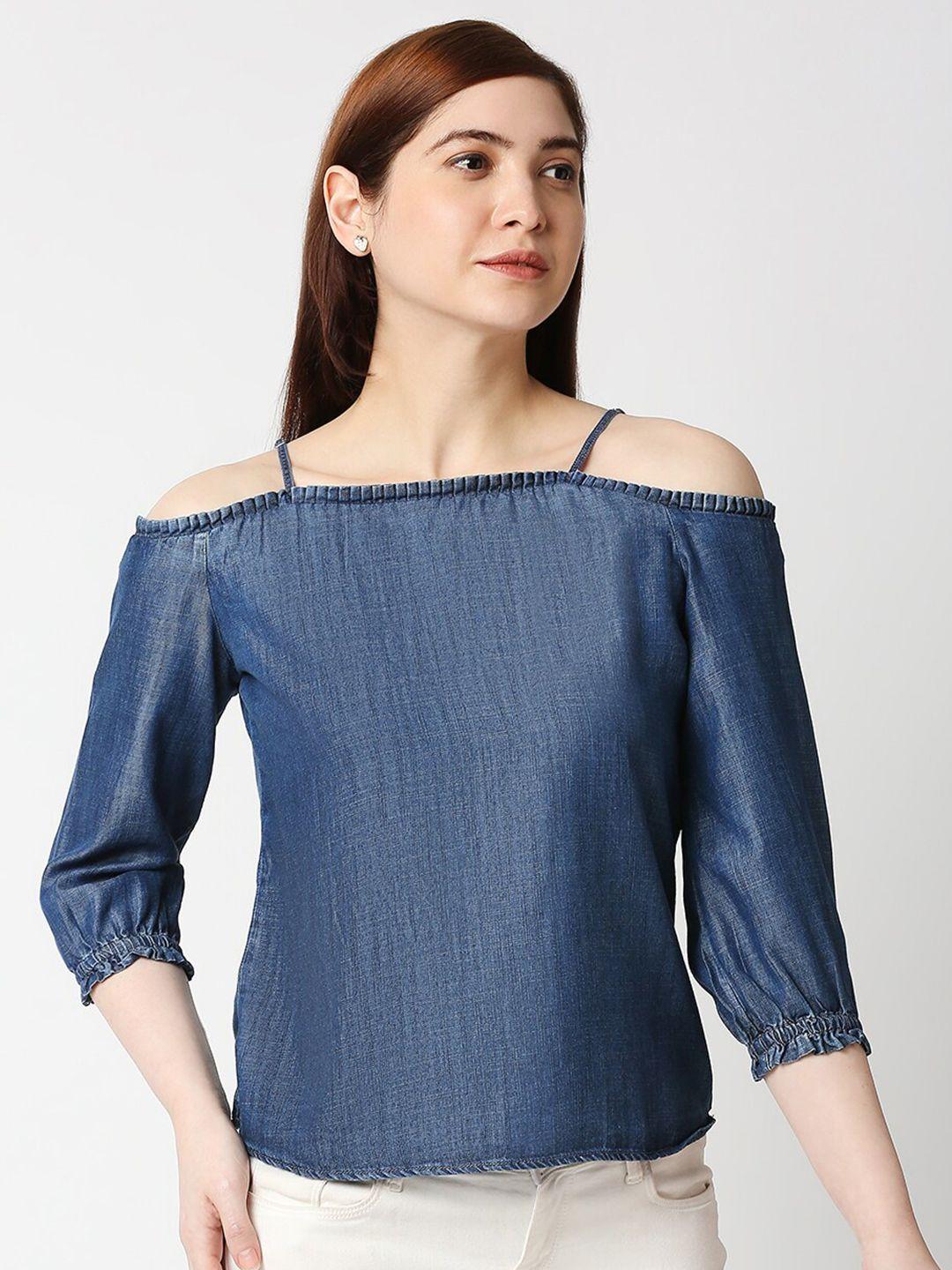 kraus jeans blue solid denim top