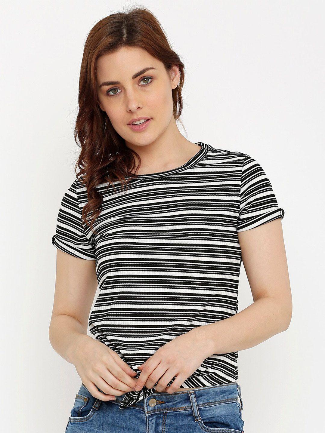kraus jeans printed pure cotton striped top