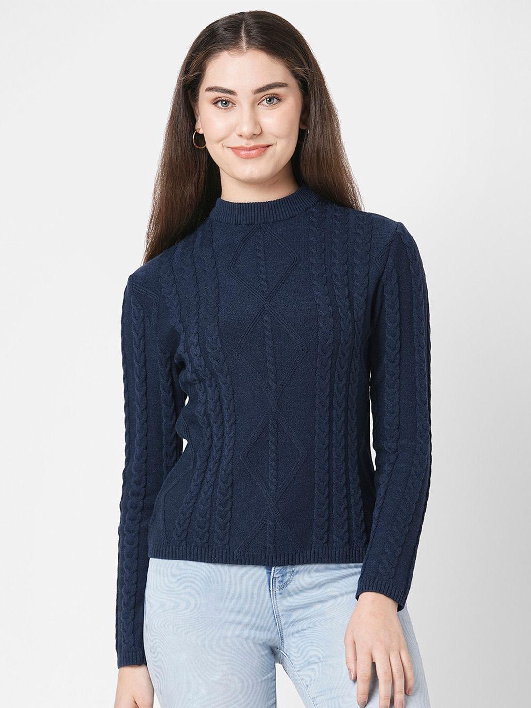 kraus jeans round neck long sleeves cable knit pullover