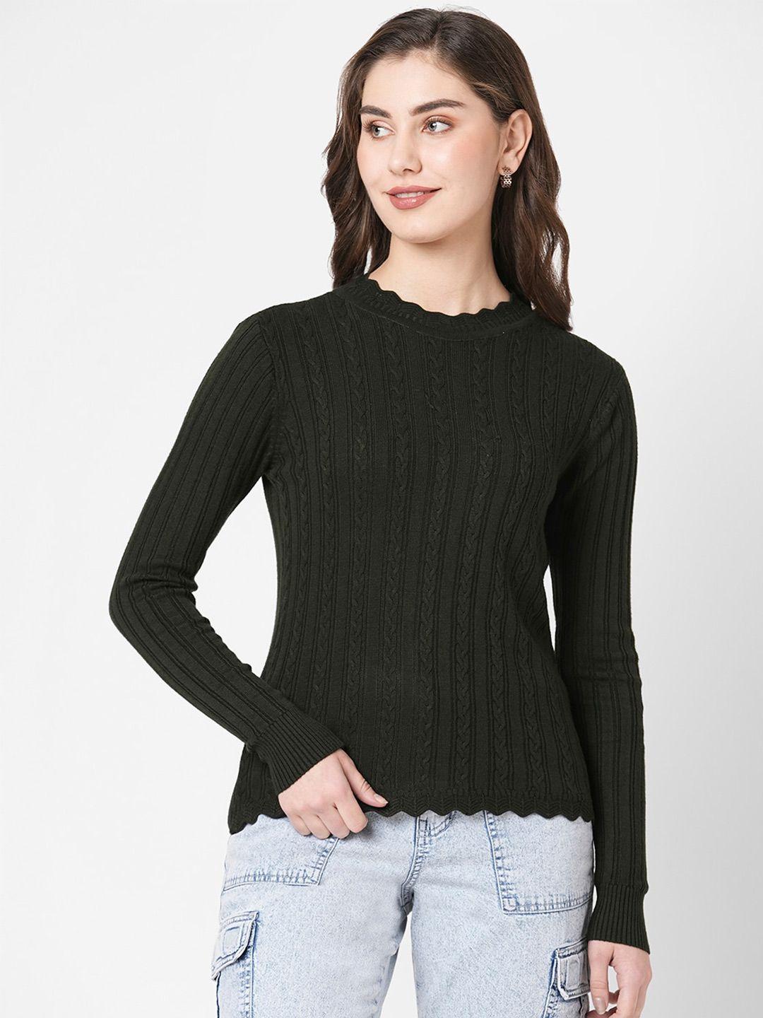 kraus jeans round neck long sleeves cable knit pullover