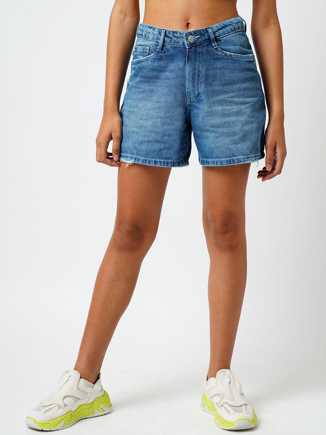 kraus jeans slim fit high-rise denim shorts