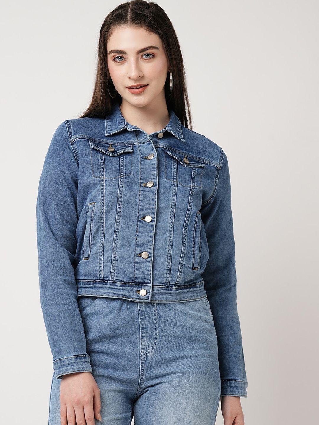 kraus jeans spread collar crop denim jacket