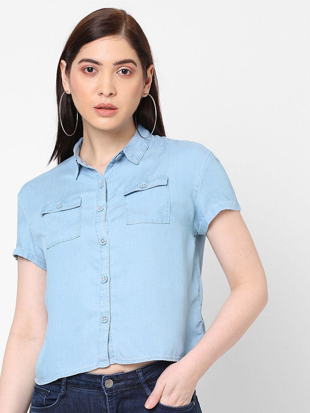 kraus jeans women blue slim fit cop denim casual shirt