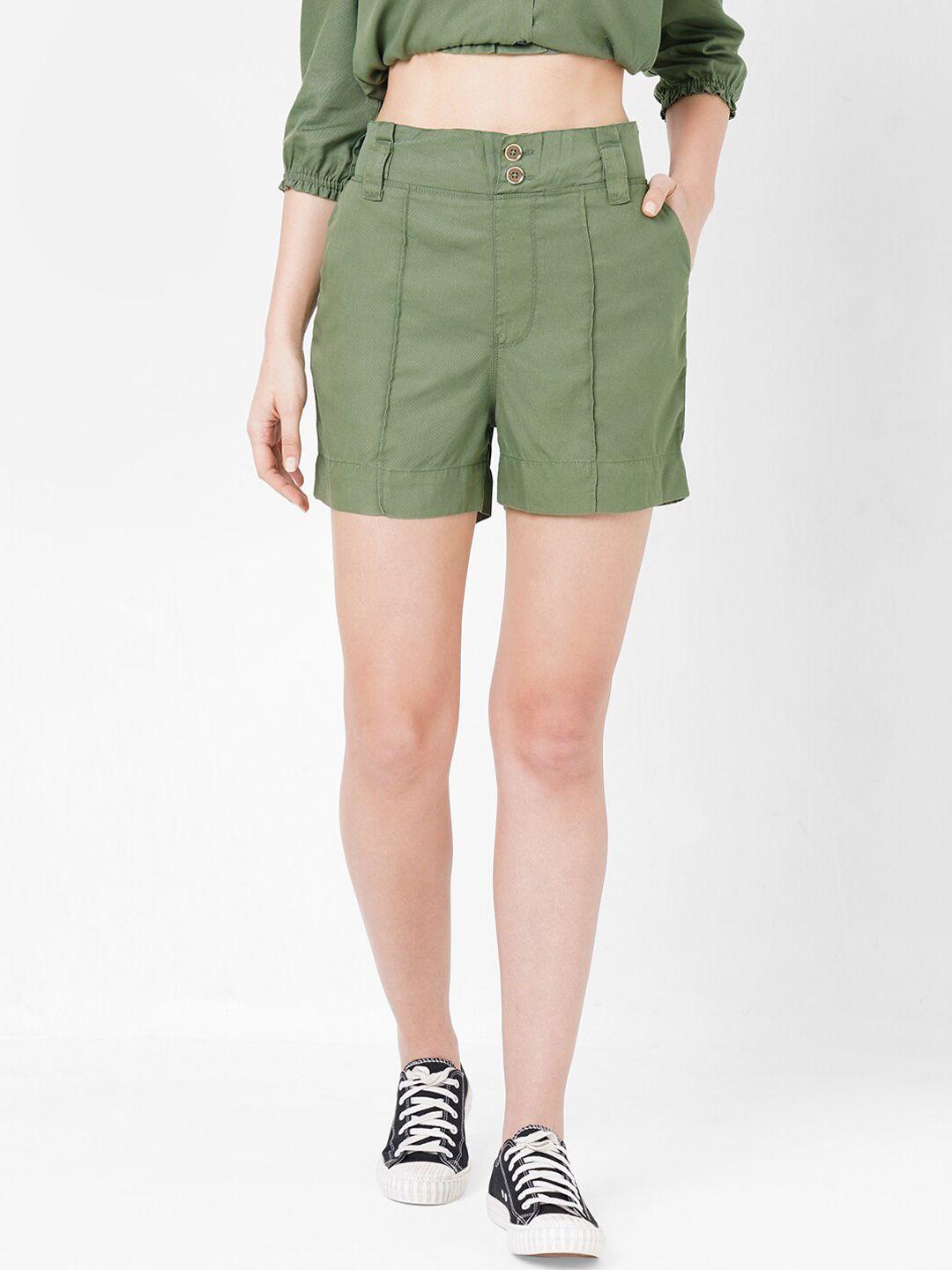 kraus jeans women olive green loose fit high-rise tencel shorts