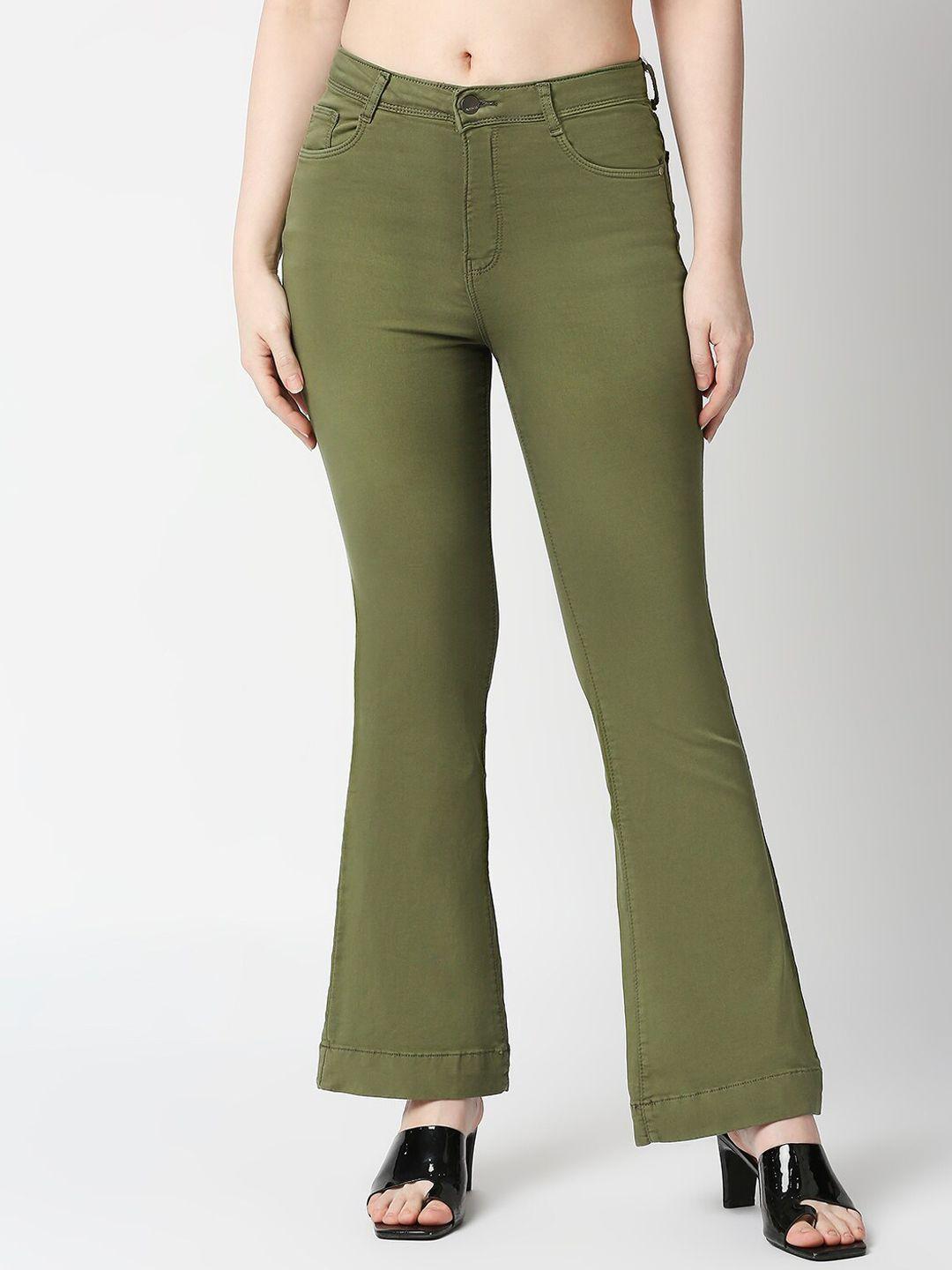 kraus jeans women olive green skinny fit high-rise jeans
