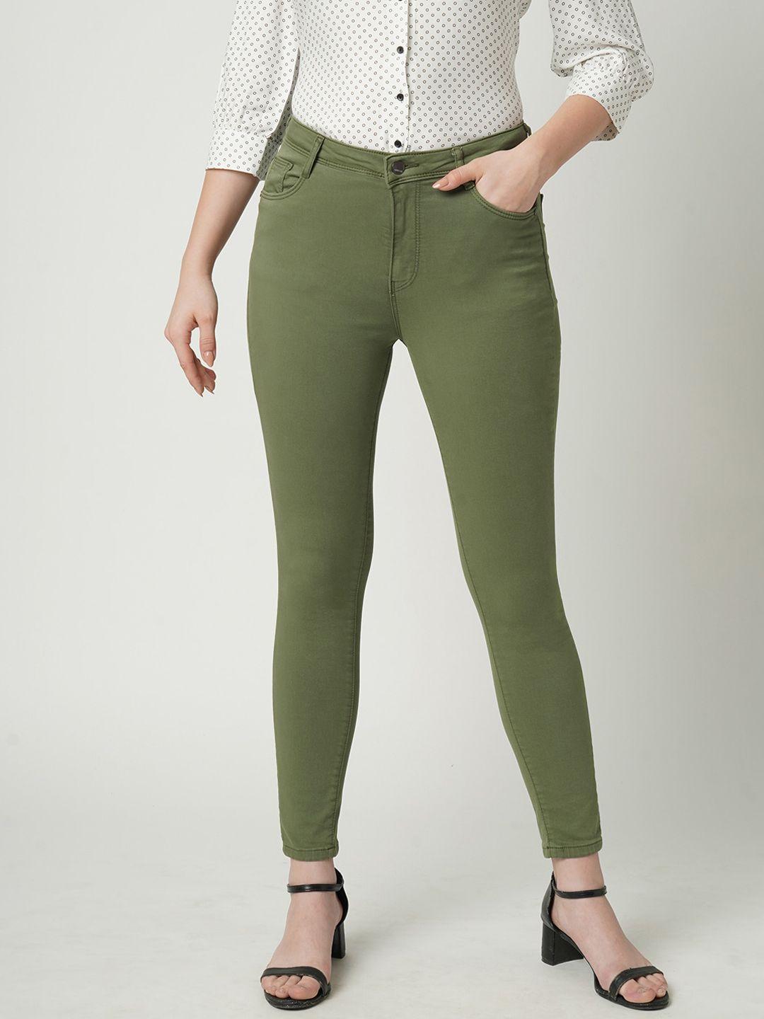 kraus jeans women olive green super skinny fit high-rise jeans