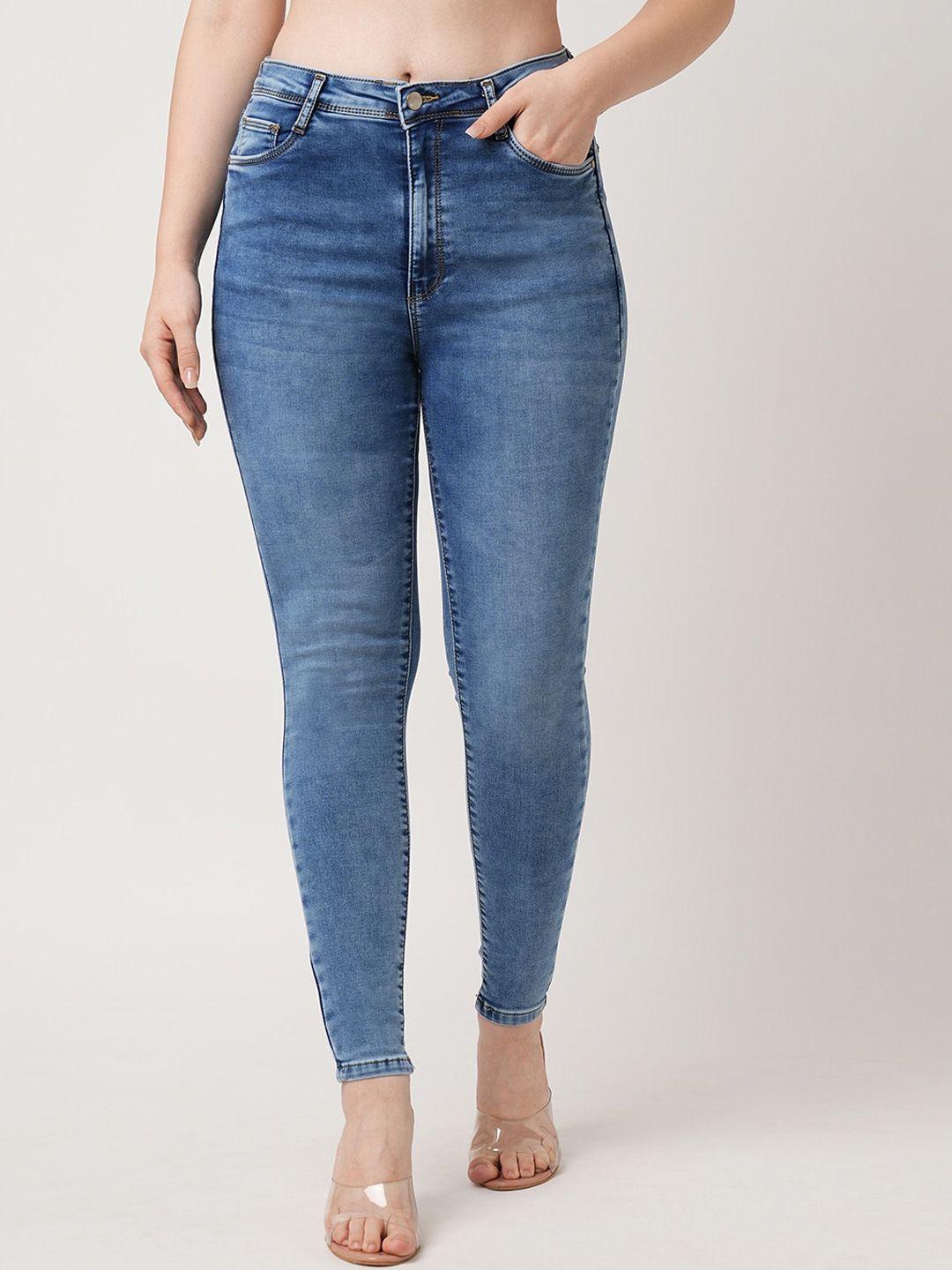 kraus jeans women skinny fit high-rise heavy fade whiskers stretchable jeans