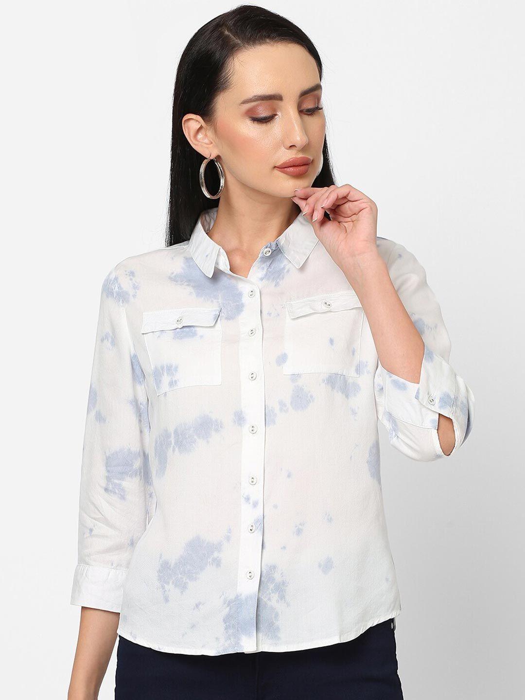 kraus jeans women white printed slim fit casual shirt