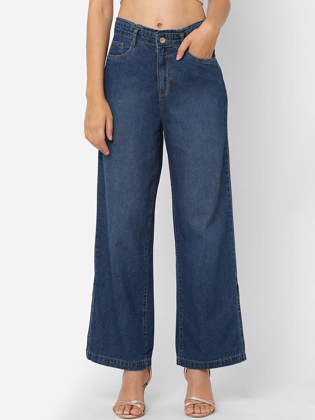 kraus jeans women wide leg high-rise light fade cotton jeans