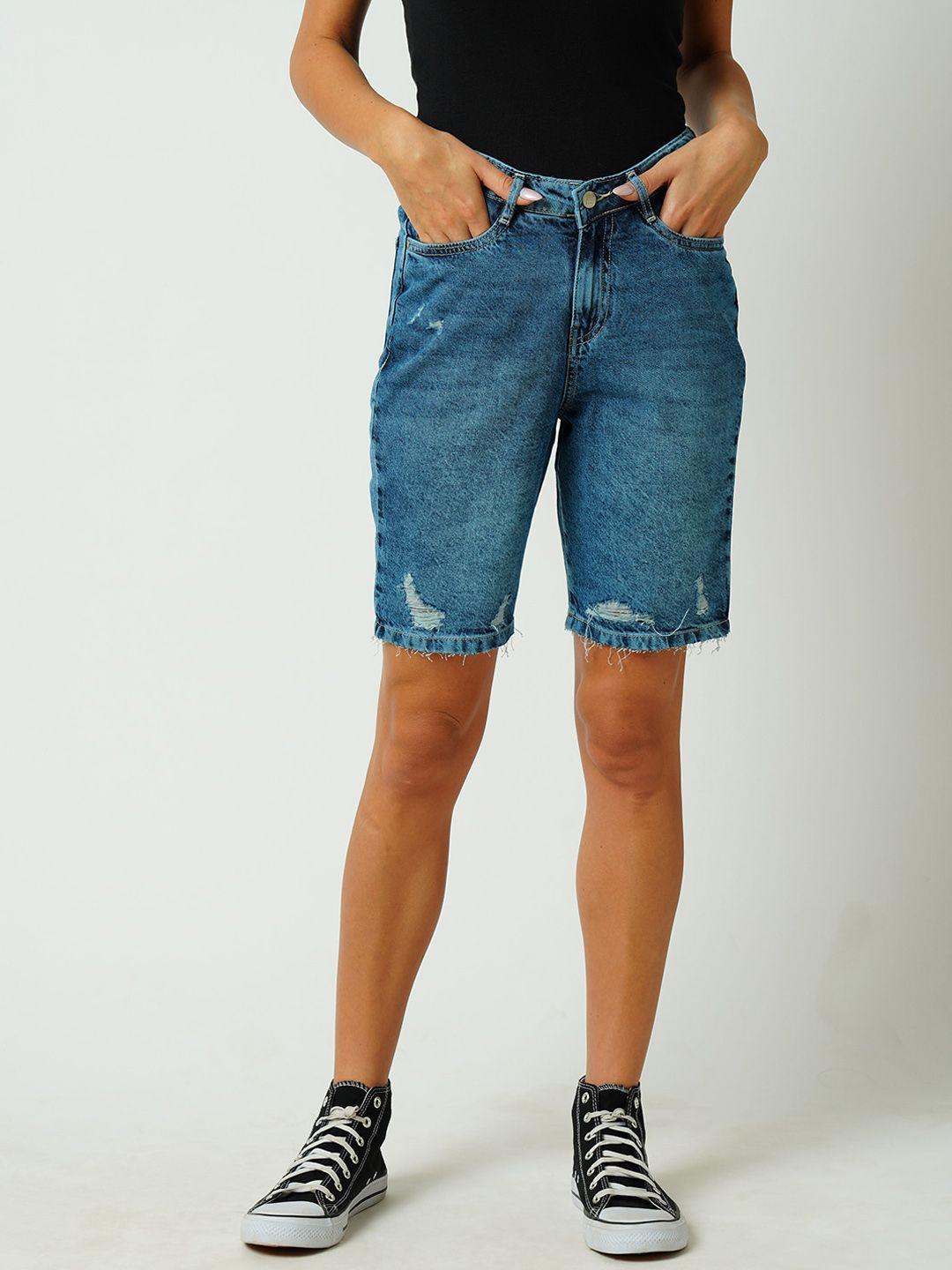 kraus washed slim fit high-rise denim shorts