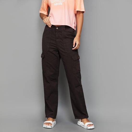 kraus women solid cargo trousers