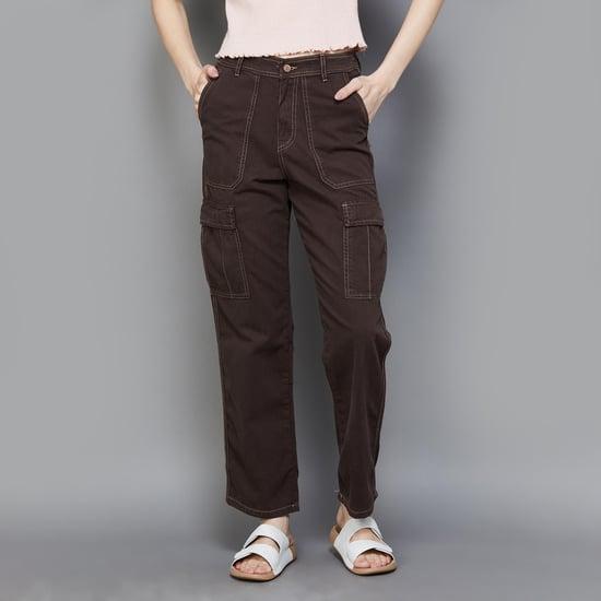 kraus women solid cargo trousers