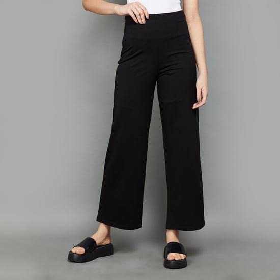 kraus women solid flat front wide-leg trousers