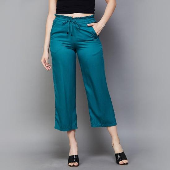 kraus women solid paper-bag waisted culottes