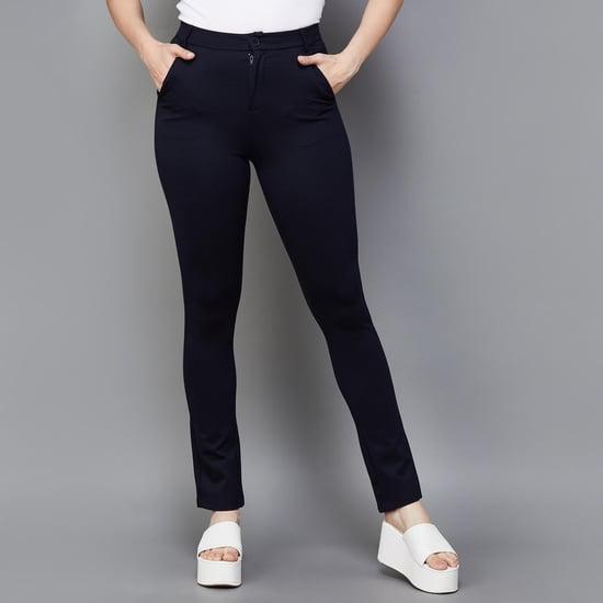 kraus women solid skinny-fit casual trousers