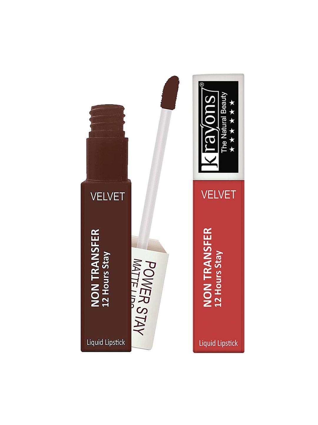 krayons power stay non-transfer   matte liquid lipstick 4ml each - burnt orange & caramel