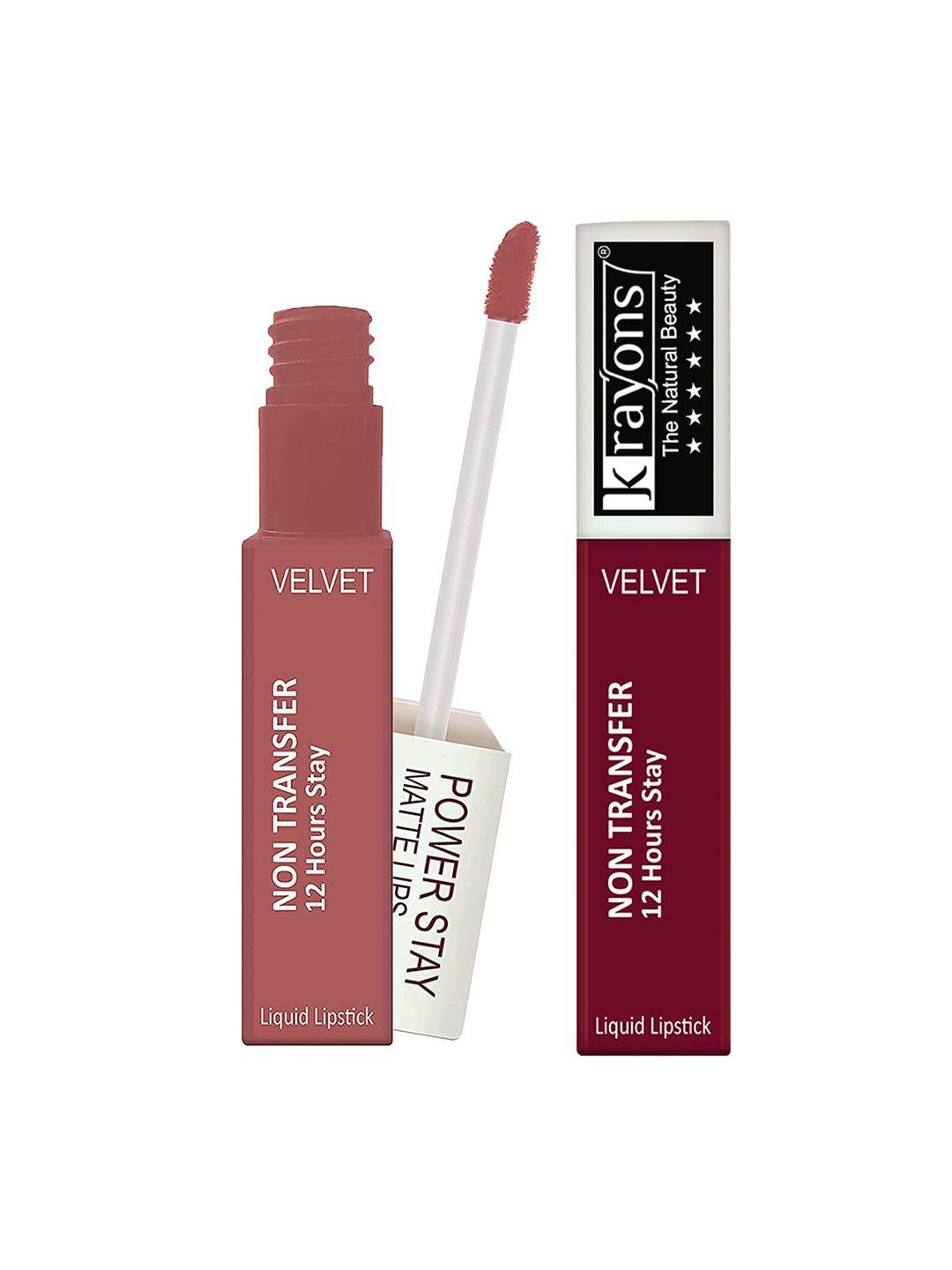 krayons power stay non-transfer   matte liquid lipstick 4ml each - maroon magic 21 & wow nude 09