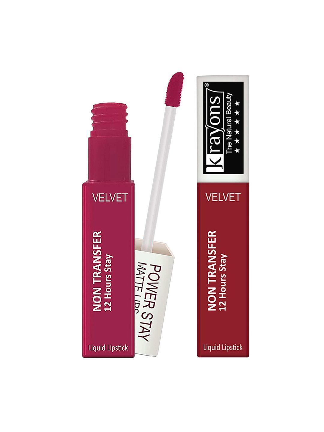 krayons power stay non-transfer   matte liquid lipstick 4ml each - pink glam 10 & red rush 22