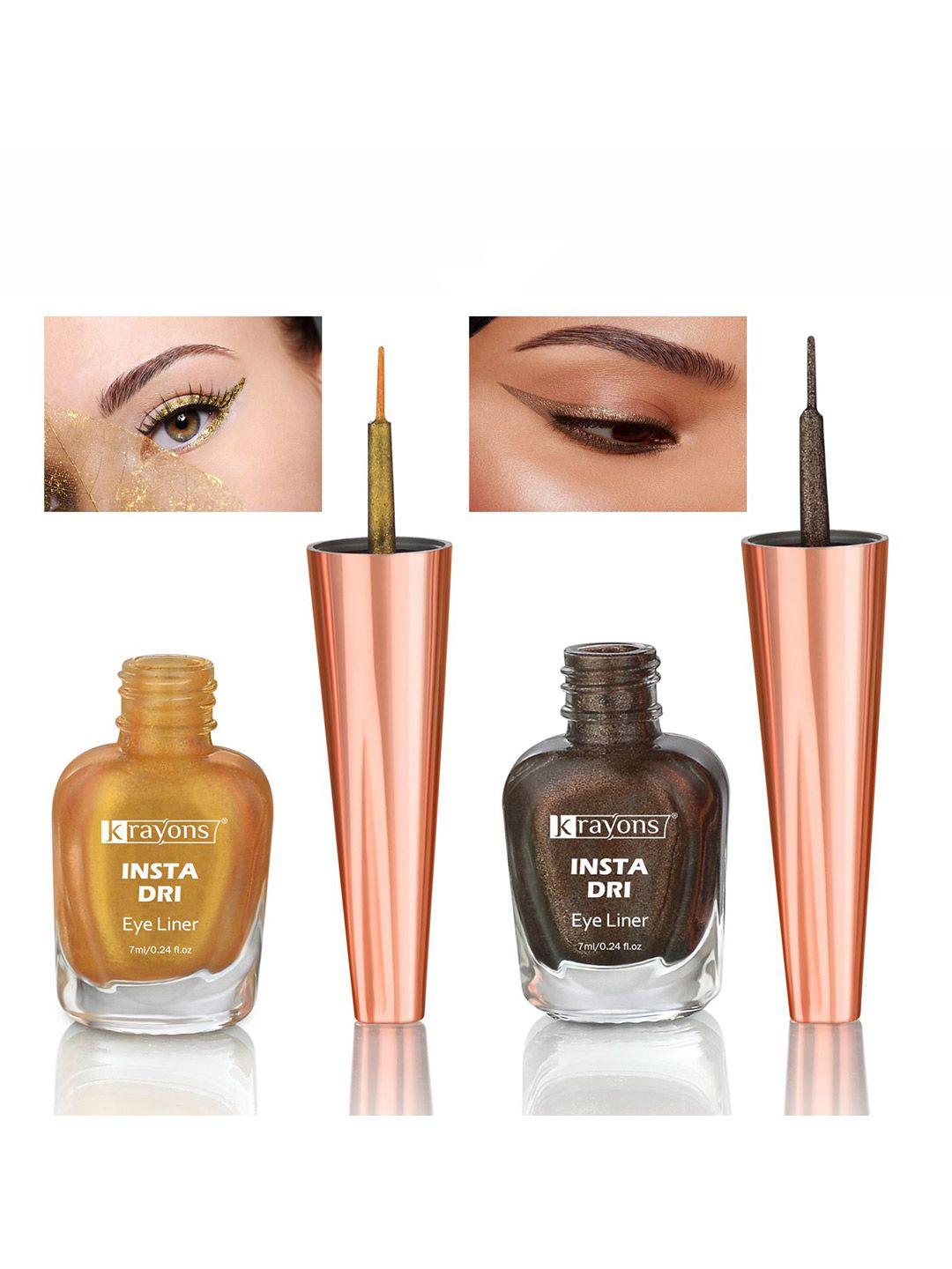 krayons set of 2 insta dri long-lasting sparkling eyeliner 7ml each - golden 04 & brown 06