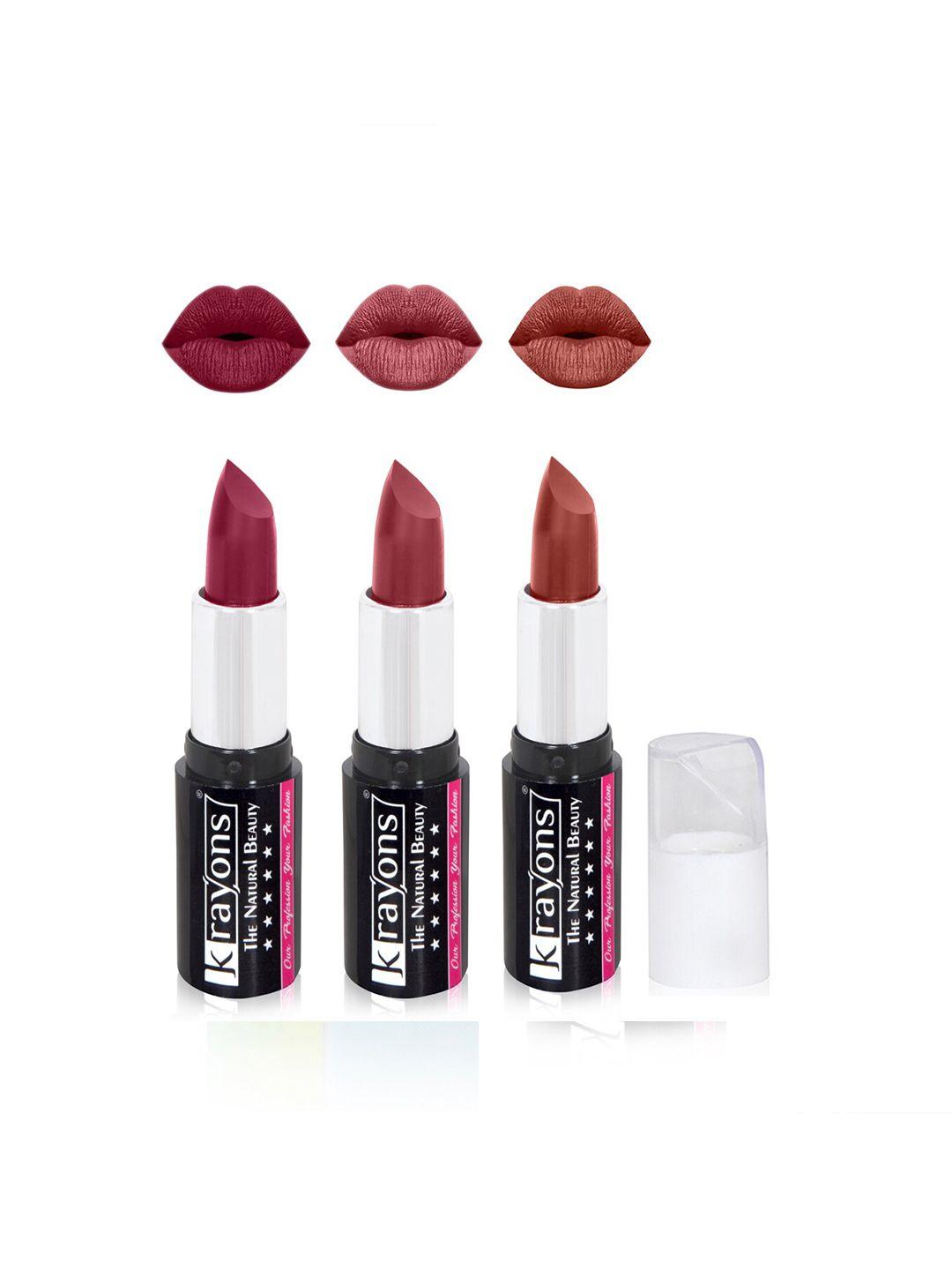 krayons set of 3 the natural beauty moisturizing & long-lasting matte lipstick - 4 g each