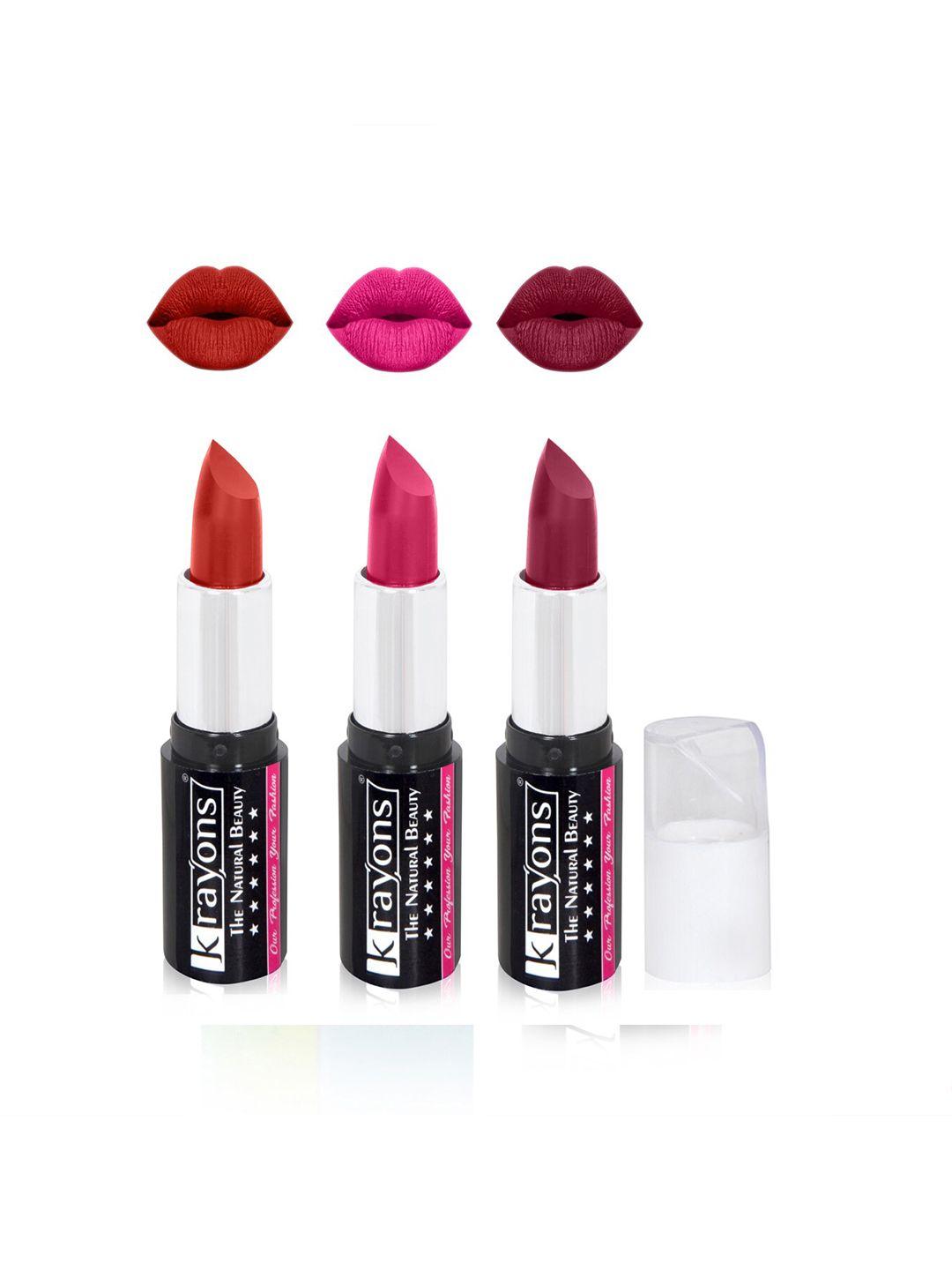 krayons set of 3 the natural beauty moisturizing & long-lasting matte lipstick - 4 g each