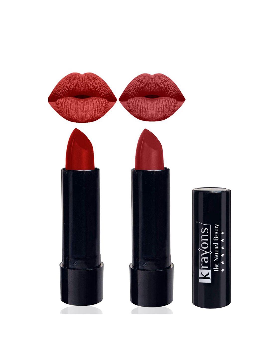 krayons the natural beauty set of 2 matte lipsticks - centre stage 183 & signal red 196