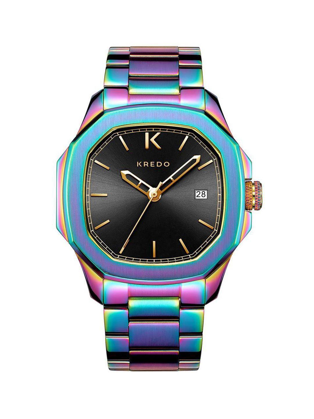 kredo men black dial & multicoloured straps analogue watch kw125