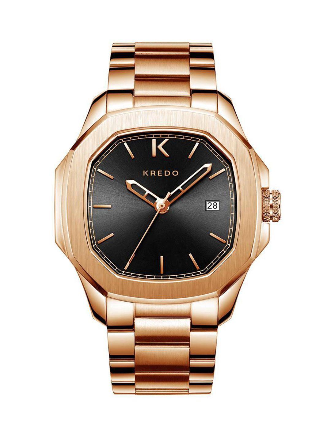 kredo men black dial & rose gold-plated straps analogue watch kw126