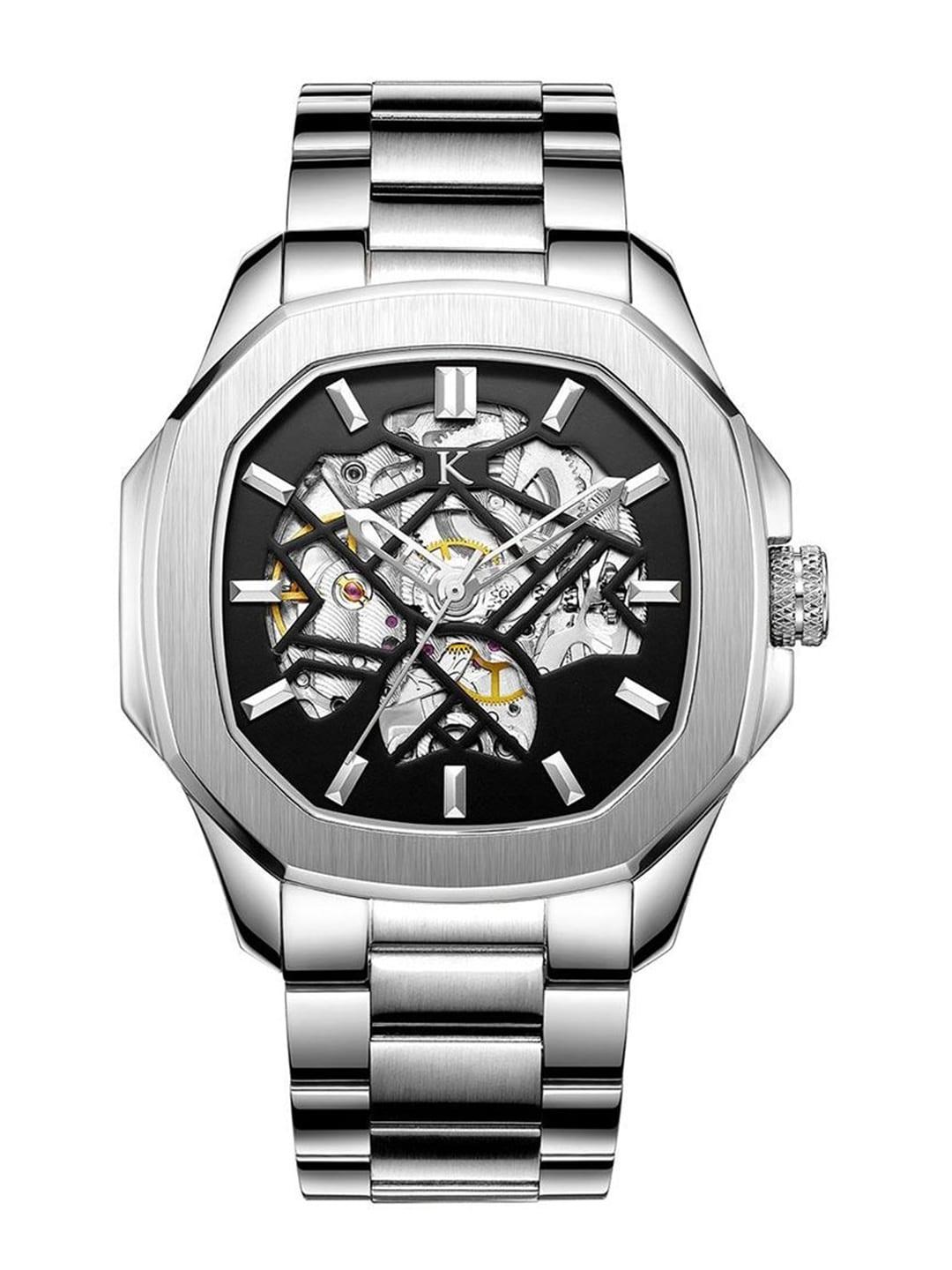 kredo men blackl & steel toned stainless steel analogue automatic motion watch kw111