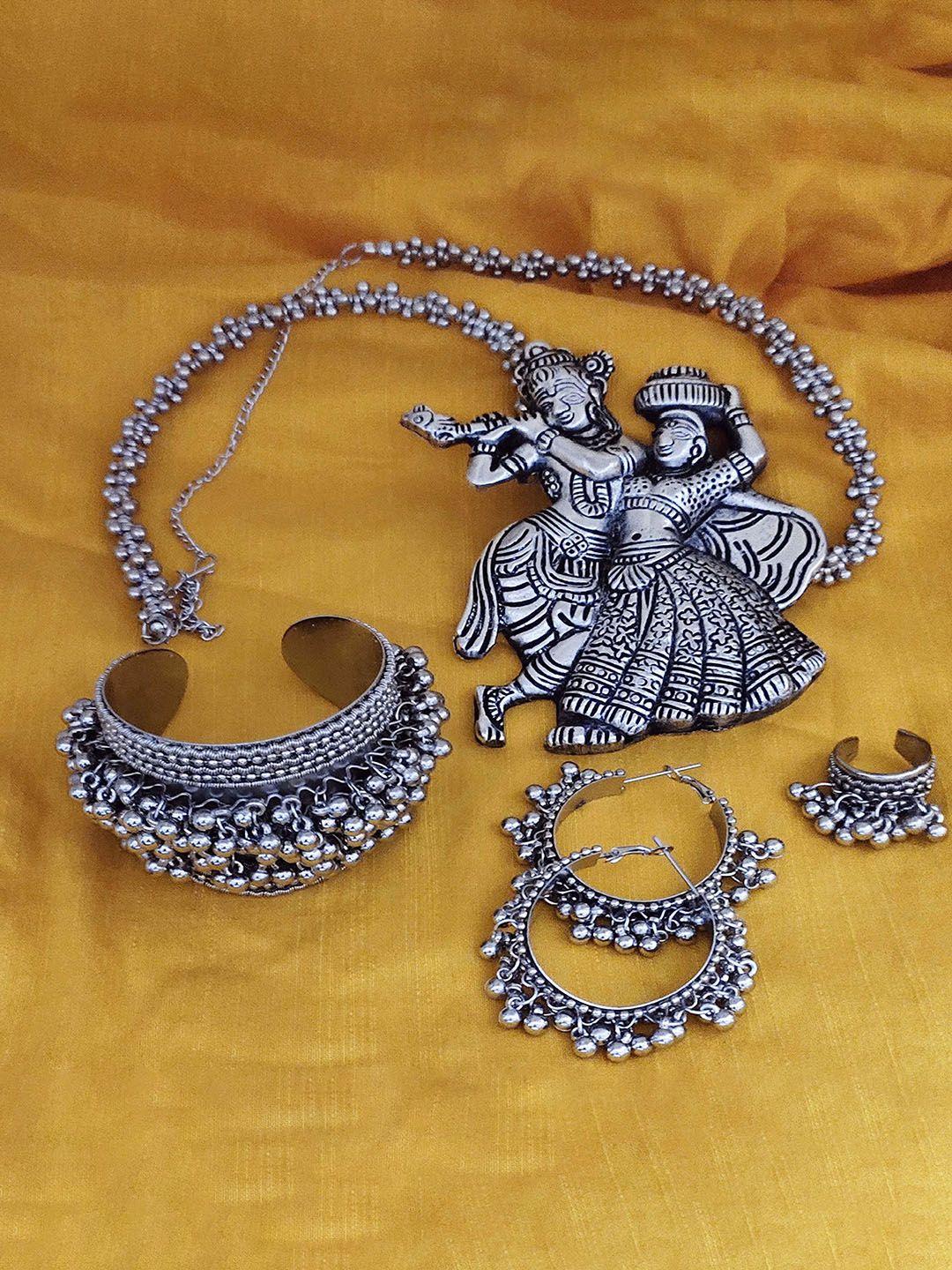 krelin brass-plated silver toned beaded jewellery set